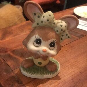 Adorable Ceramic Bunny Figurine with Polka Dot Bow